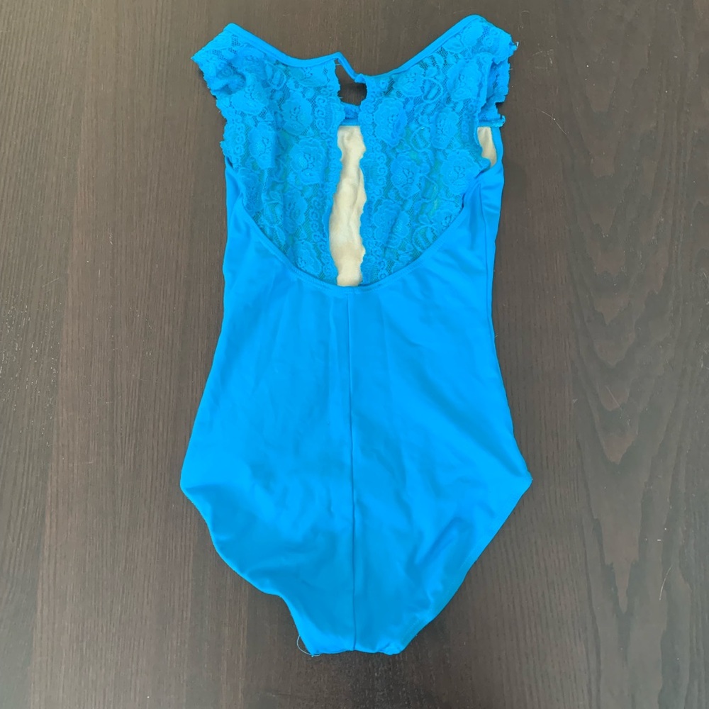 So Danca Adult Petite Leotard, Blue with Lace